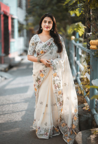 Cream Linen Saree