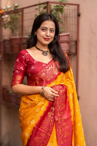 Mustard Red Premium Bandhani