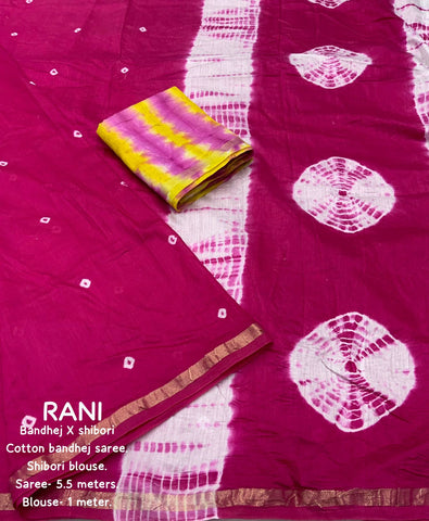 Rani  Bandhej and shibori Print Saree