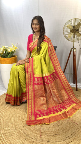 Paithani sarees with a peacock style contrast weaving border