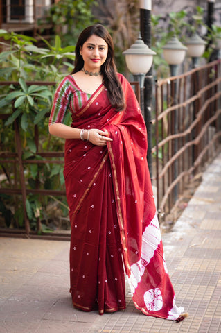 Marron Bandhej and shibori Print Saree