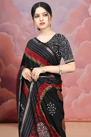 Black Premium Batik Print Saree