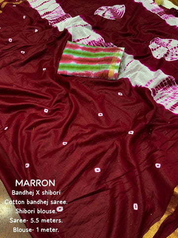 Marron Bandhej and shibori Print Saree