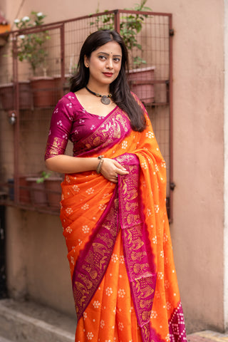 Orange Rani Premium Bandhani