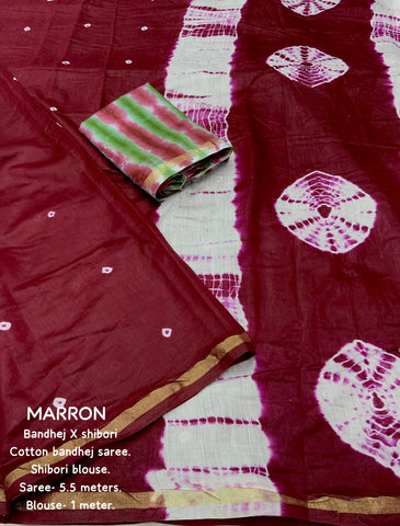 Marron Bandhej and shibori Print Saree