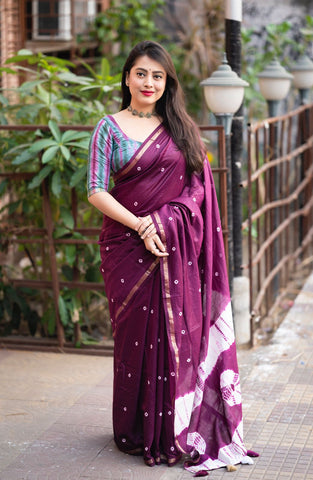 Jamali Bandhej and shibori Print Saree