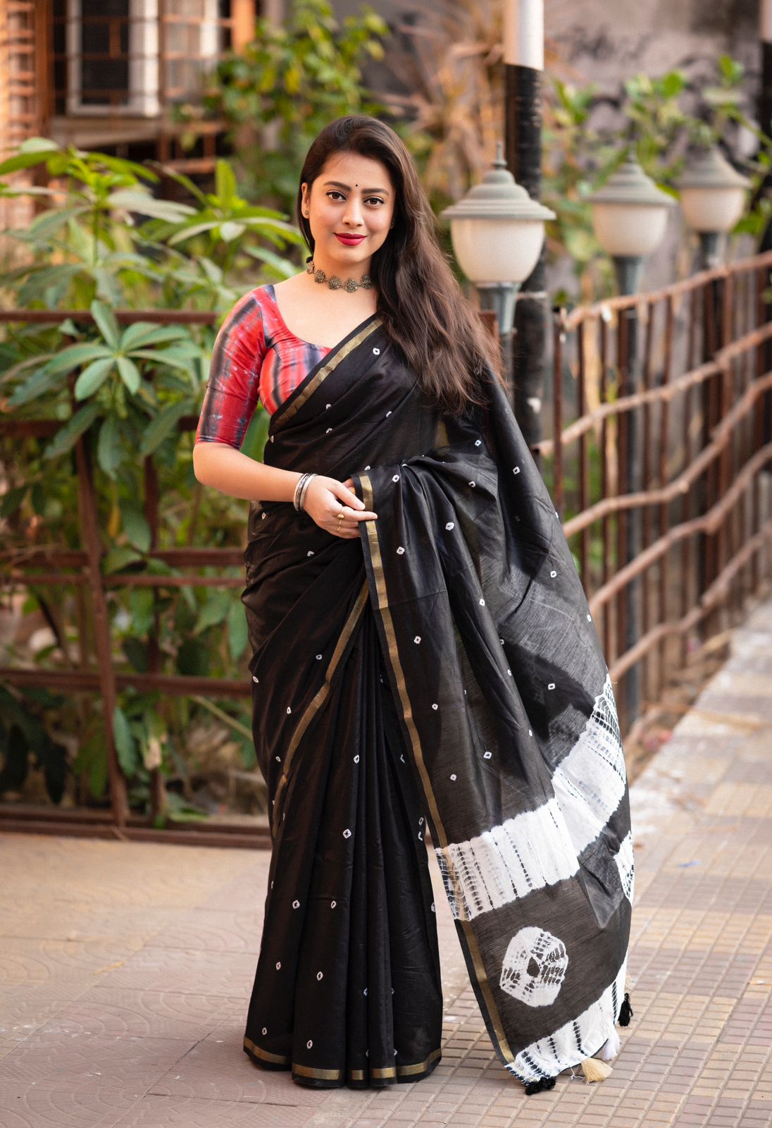 Black Bandhej and shibori Print Saree