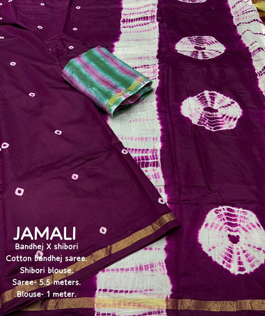 Jamali Bandhej and shibori Print Saree