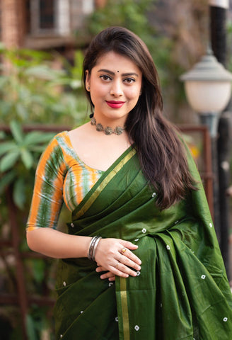 Green Bandhej and shibori Print Saree