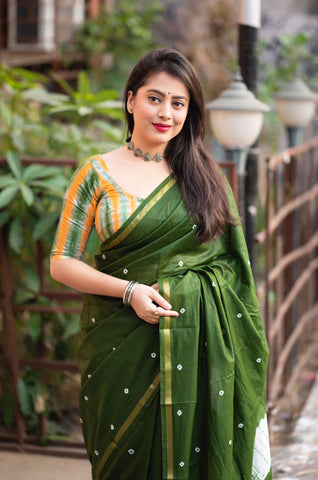 Green Bandhej and shibori Print Saree