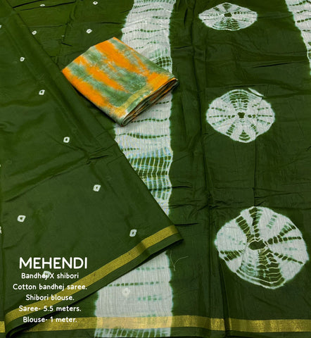 Green Bandhej and shibori Print Saree