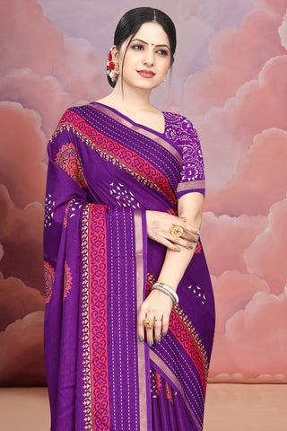 Purple Premium Batik Print Saree