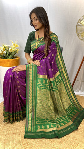 Paithani sarees with a peacock style contrast weaving border