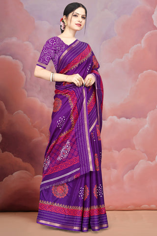 Purple Premium Batik Print Saree