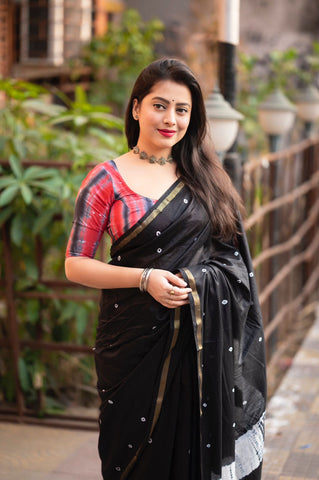 Black Bandhej and shibori Print Saree