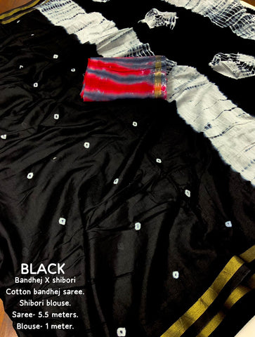 Black Bandhej and shibori Print Saree