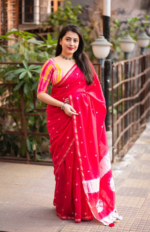 Rani  Bandhej and shibori Print Saree