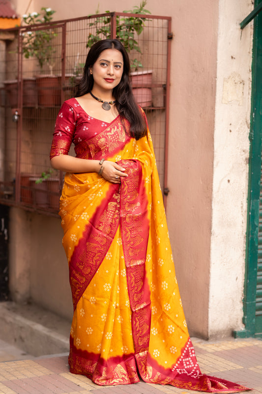 Mustard Red Premium Bandhani