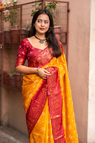 Mustard Red Premium Bandhani