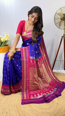 Paithani sarees with a peacock style contrast weaving border