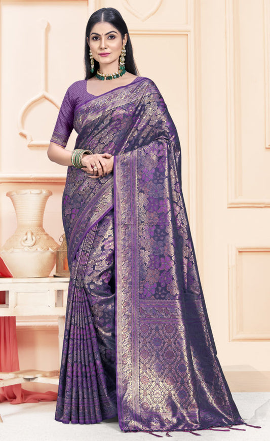 Dazzling Lavender Color Satin Silk Saree