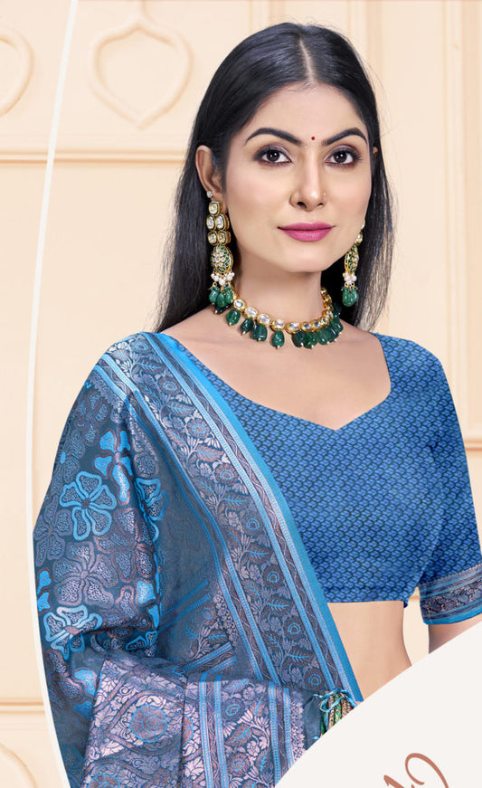 Dazzling Blue Color Satin Silk Saree