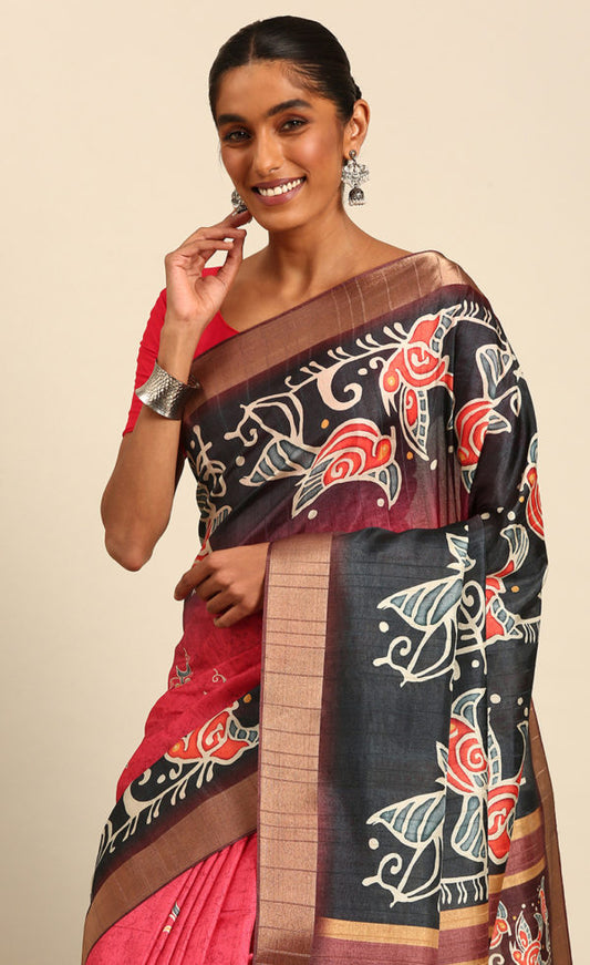 Amazing Pink Color Cotton Printed Saree