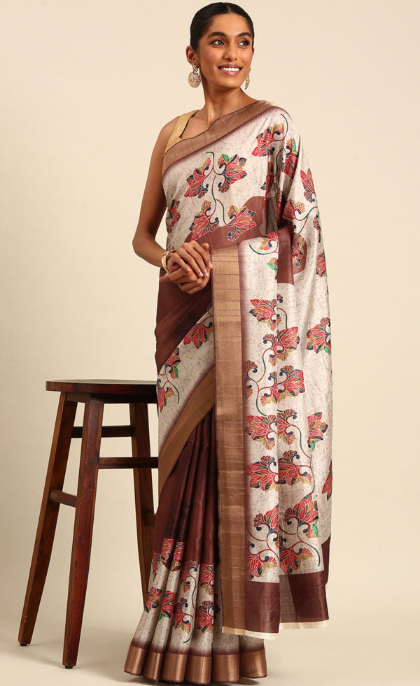 Amazing Off White Color Cotton Printed Saree