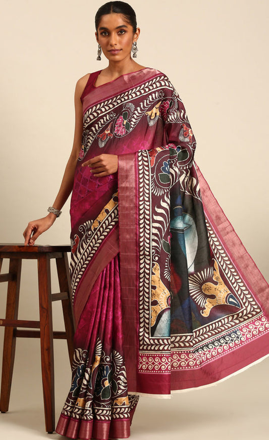 Amazing Hot Pink Color Cotton Printed Saree