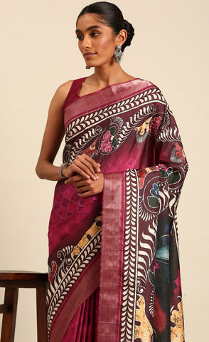 Amazing Hot Pink Color Cotton Printed Saree