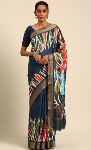 Amazing Blue Color Cotton Printed Saree