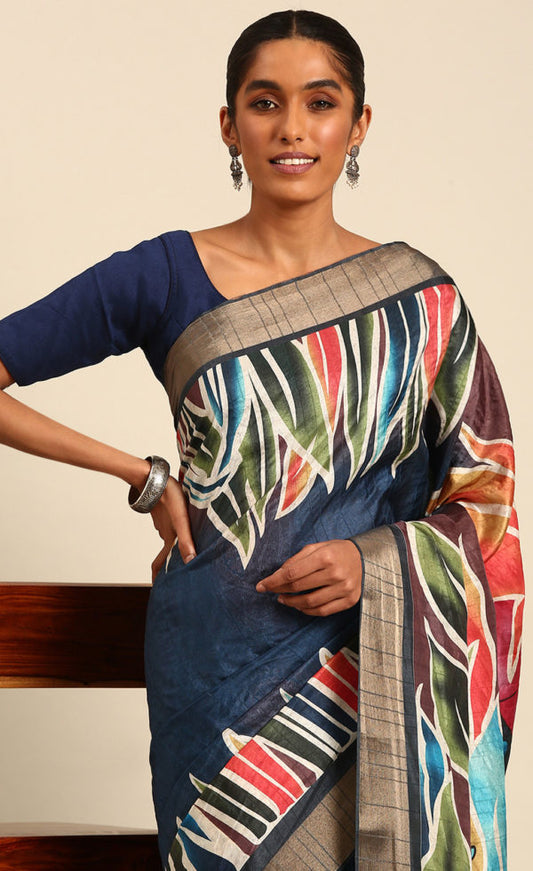 Amazing Blue Color Cotton Printed Saree