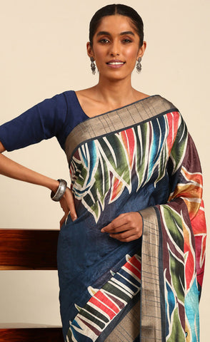 Amazing Blue Color Cotton Printed Saree