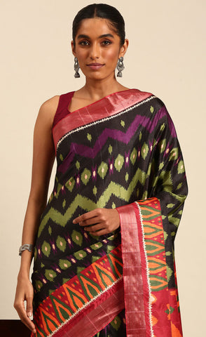 Amazing Black Color Cotton Printed Saree