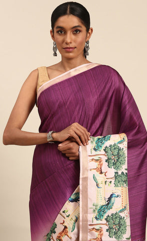 Stunning Purple Color Cotton Digital Printed Saree