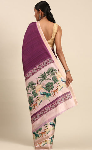 Stunning Purple Color Cotton Digital Printed Saree