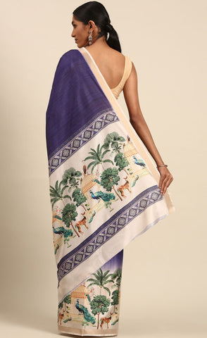 Stunning Royal Blue Color Cotton Digital Printed Saree