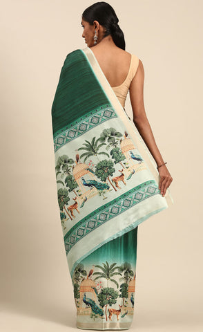 Stunning Rama Green Color Cotton Digital Printed Saree