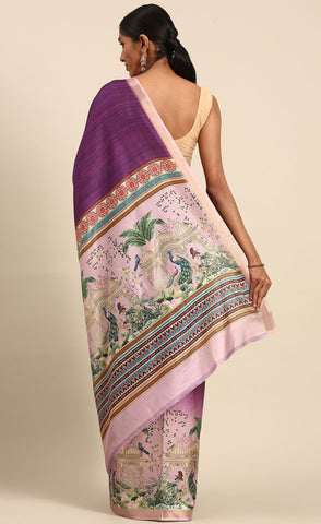 Vibrant Purple Color Cotton Digital Printed Saree