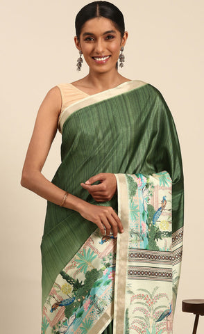 Elegant Green Color Cotton Digital Printed Saree