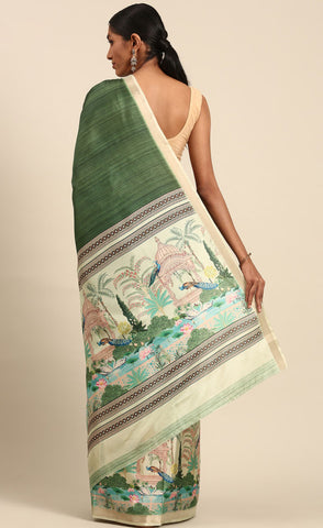 Elegant Green Color Cotton Digital Printed Saree