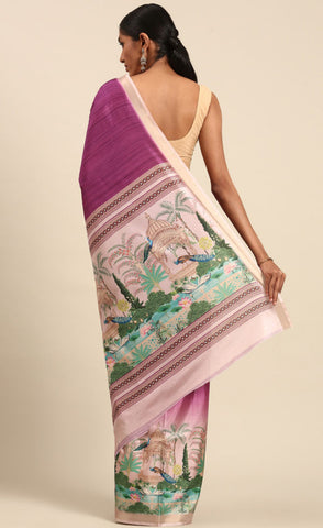 Elegant Purple Color Cotton Digital Printed Saree