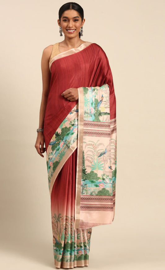 Elegant Maroon Color Cotton Digital Printed Saree