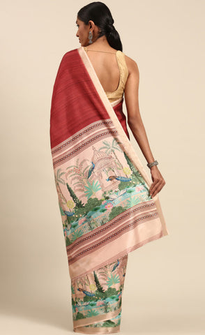 Elegant Maroon Color Cotton Digital Printed Saree