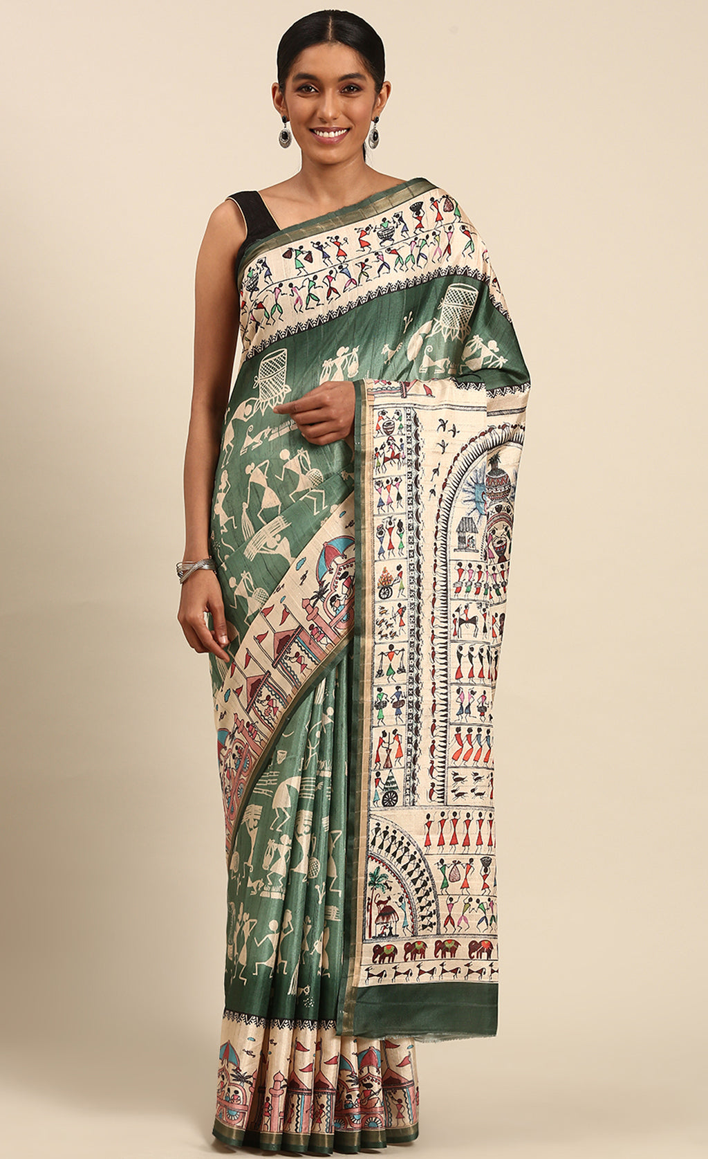 Attractive Green Color Cotton Kalamkari Print Saree