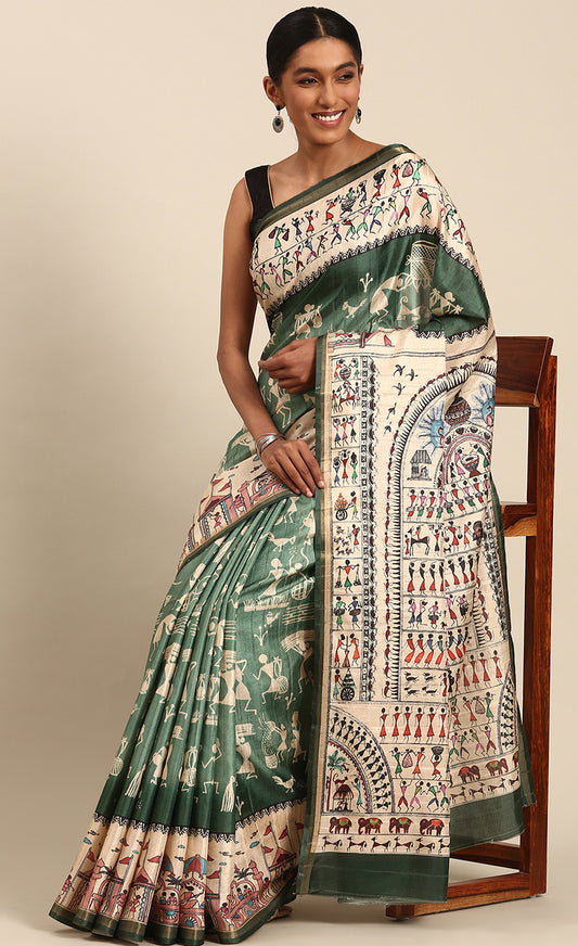 Attractive Green Color Cotton Kalamkari Print Saree