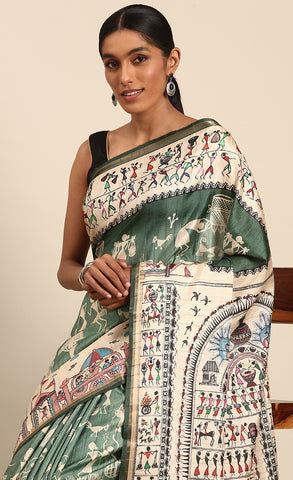 Attractive Green Color Cotton Kalamkari Print Saree