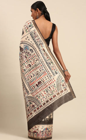 Attractive Grey Color Kalamkari Print Saree