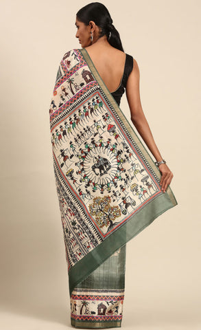 Kalamkari Print Attractive Green Cotton Saree