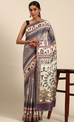 Attractive Purple Color Kalamkari Print Cotton Saree